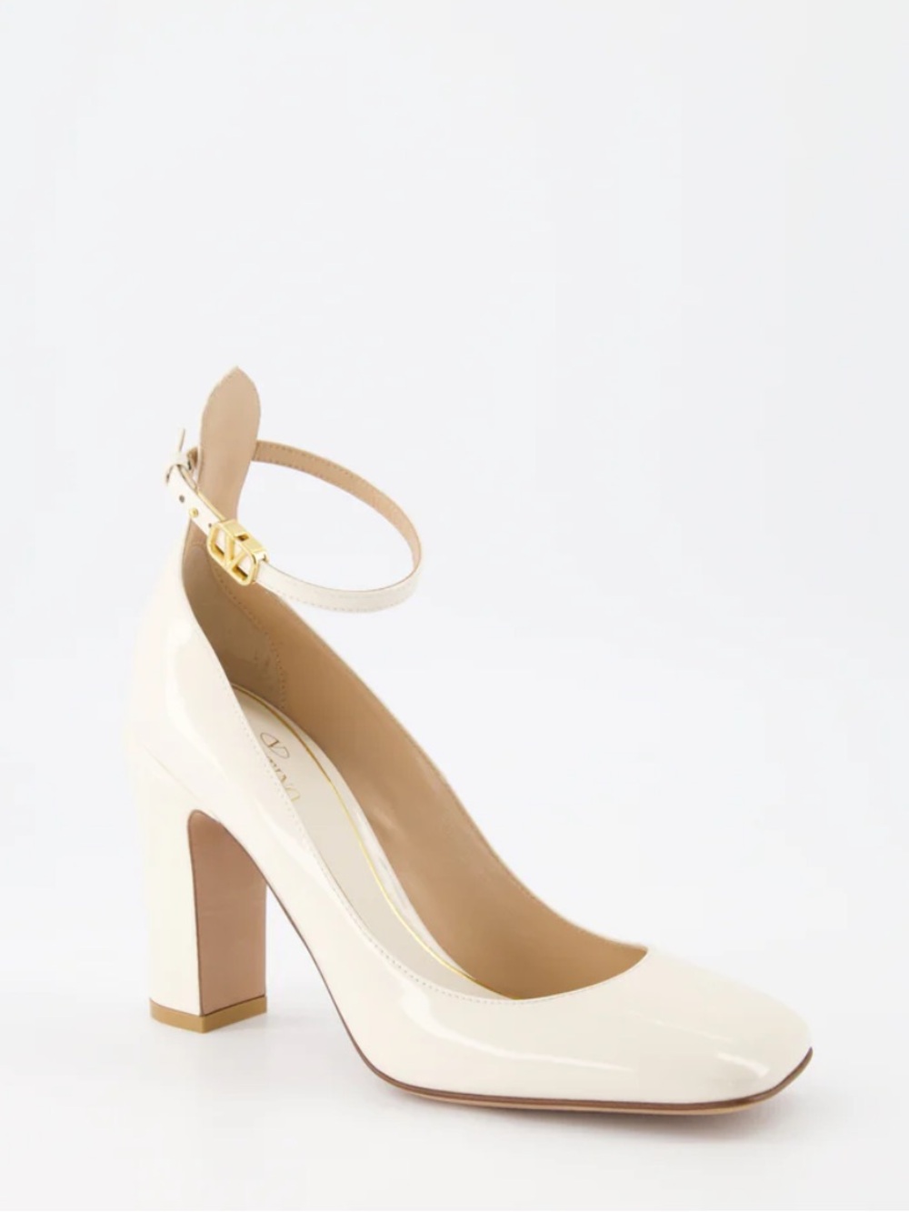 Valentino Garavani Cream Patent Ankle-Strap Block Heels